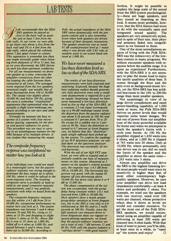 1985 Review of Polk Audio SDA-SRS page 5
